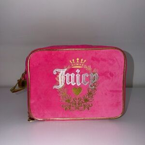 Juicy Couture Large Pink Velour Crown Cosmetic Makeup Bag, Makeup Case
